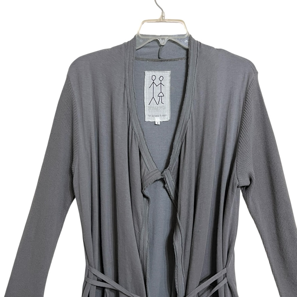 Pete & Greta Johnny Was Ribbed Duster Cardigan S Gray Knit Sleeves Tie Front - Picture 3 of 8